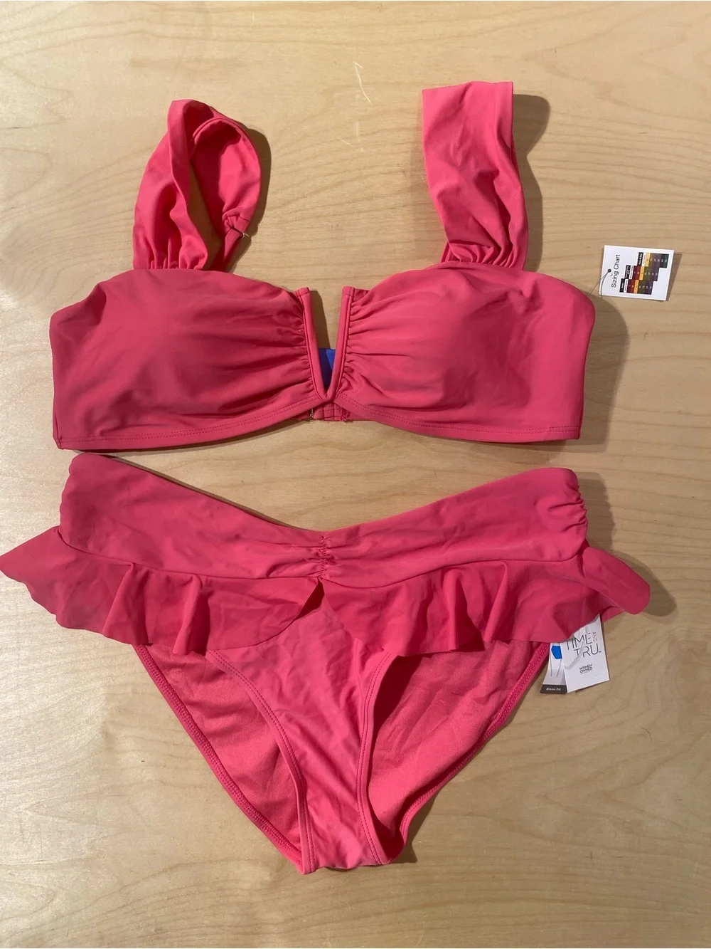 Time and Tru Hot Pink Ruffle Bikini Set XL (16-18) (RF) - Picture 2 of 7